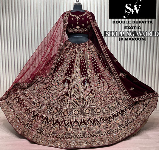 Light Maroon Double Dupatta peacock Bridal Lehenga