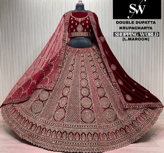 Dark Maroon Double Dupatta Bridal Lehenga