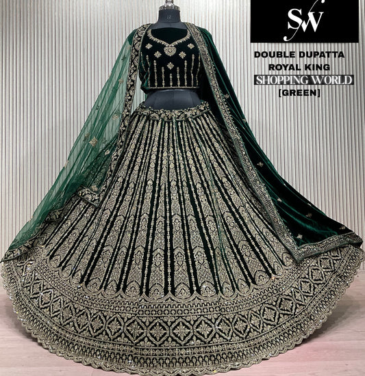 Mehendi Green Double Dupatta Bridal Lehenga