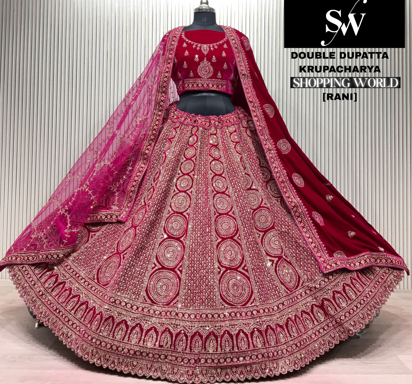 Dark Maroon Double Dupatta Bridal Lehenga