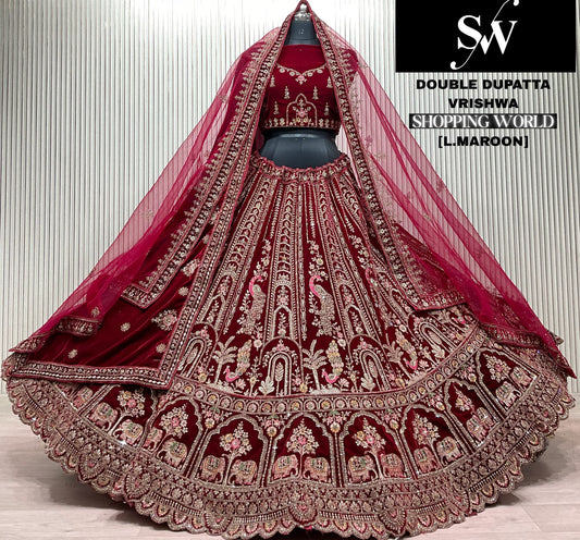 Dark Maroon Double Dupatta Bridal Lehenga