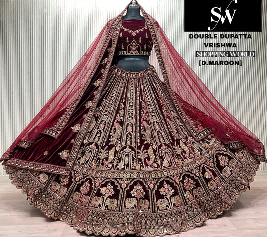 Light Maroon Double Dupatta Bridal Lehenga