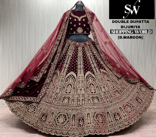 Light Maroon Double Dupatta Bridal Lehenga