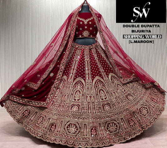 Dark Maroon Double Dupatta Bridal Lehenga