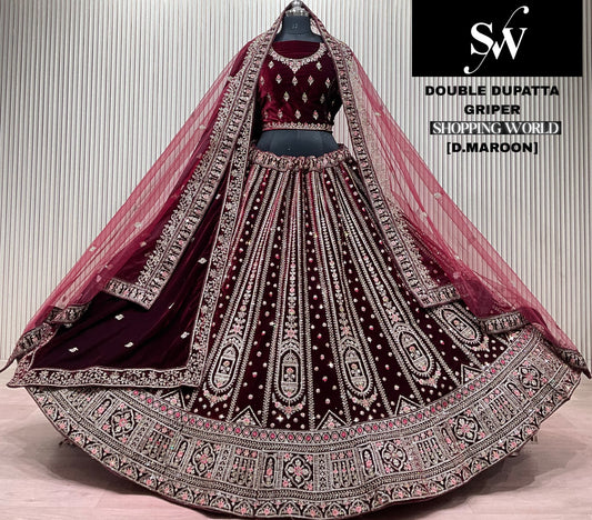 Light Maroon Double Dupatta Bridal Lehenga