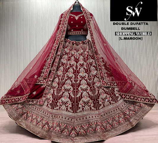 Dark Maroon Double Dupatta Bridal Lehenga