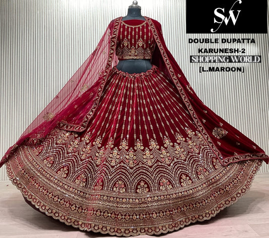 Dark Maroon Double Dupatta Bridal Lehenga