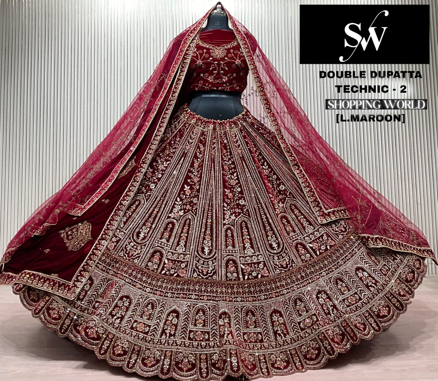 Green Double Dupatta Bridal Lehenga - Shopping World