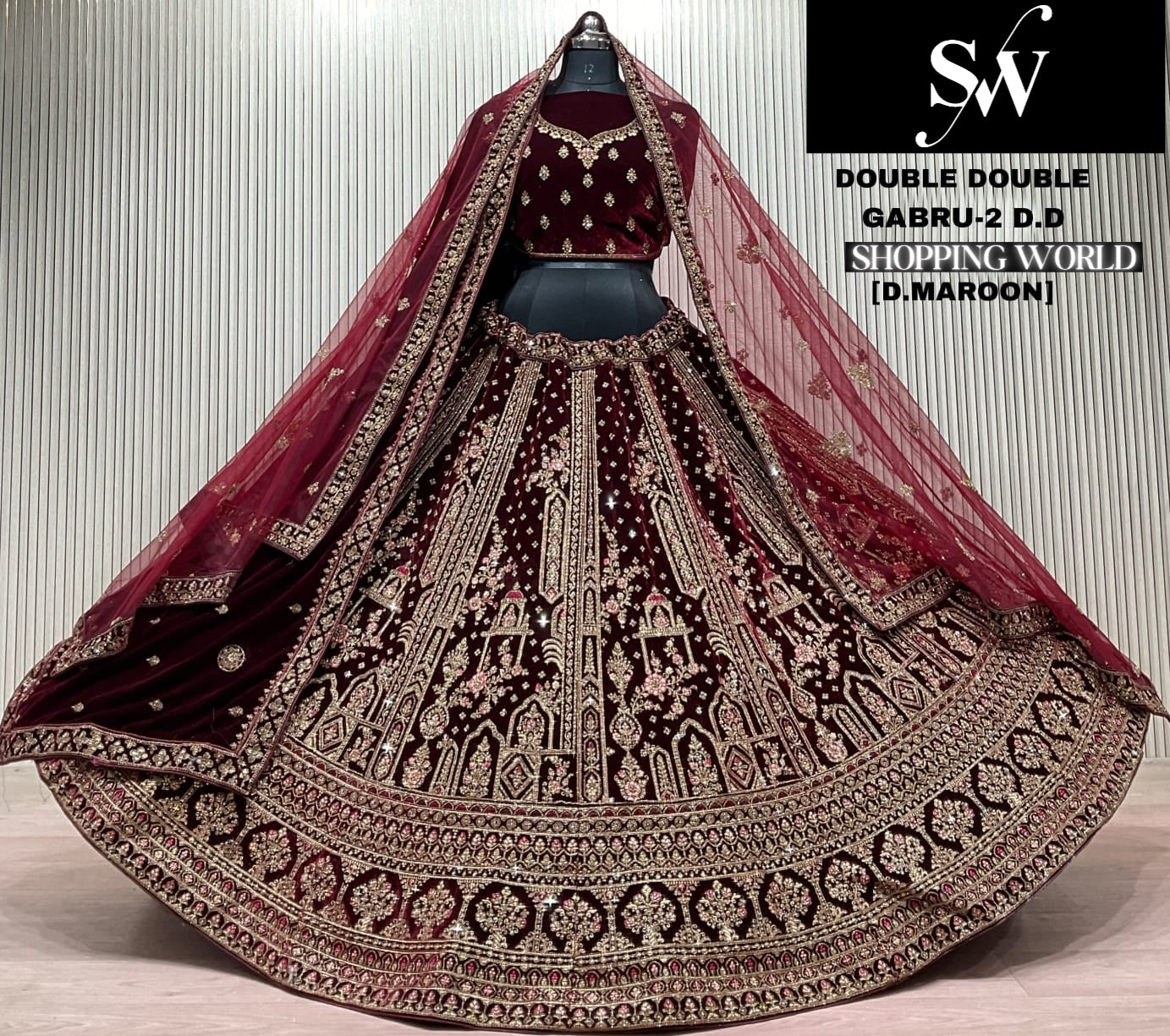 Light Maroon Double Dupatta Bridal Lehenga
