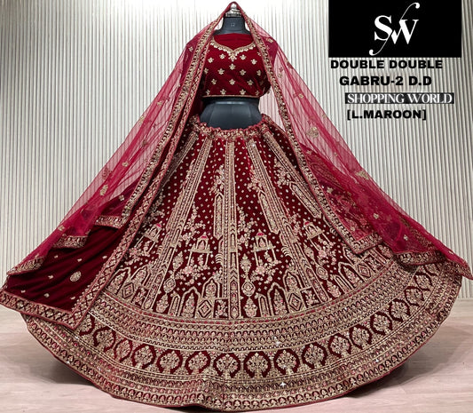 Dark Maroon Double Dupatta Bridal Lehenga