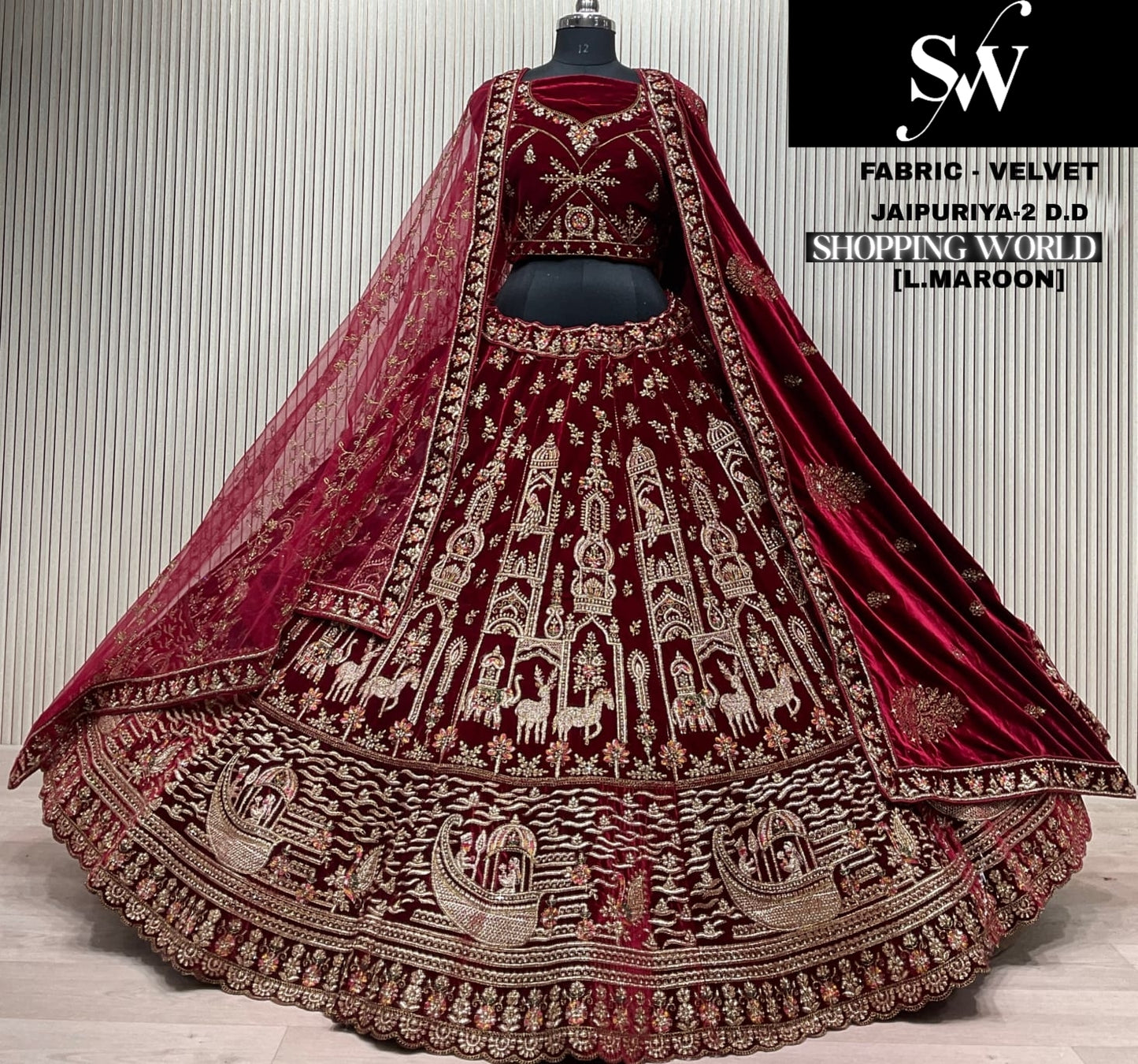 Dark Maroon Velvet Bridal Lehenga