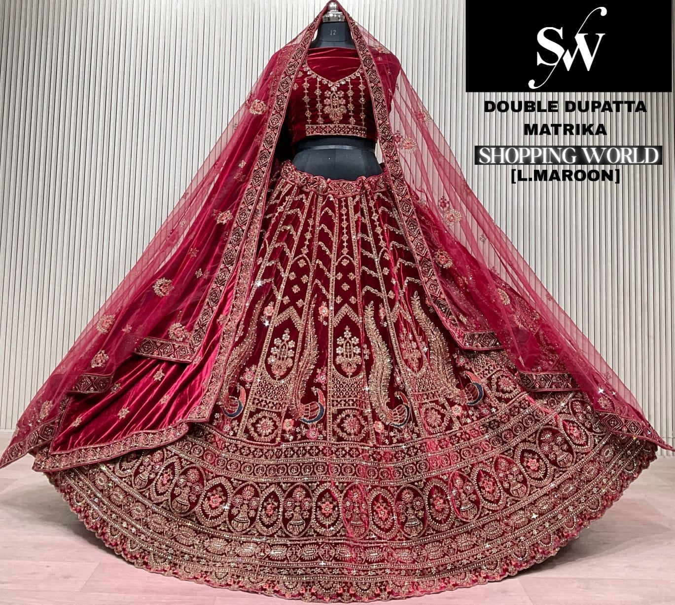 Light Maroon Double Dupatta Bridal Lehenga
