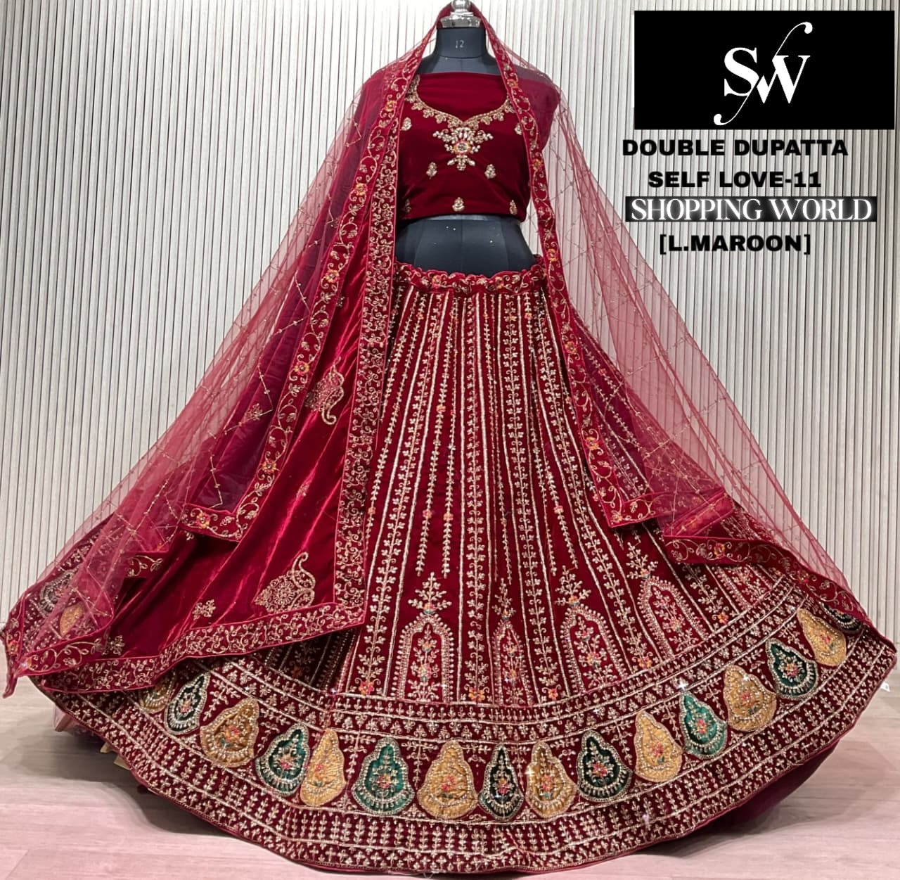 Rani pink Double Dupatta Bridal Lehenga