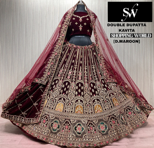 Light Maroon Double Dupatta Bridal Lehenga