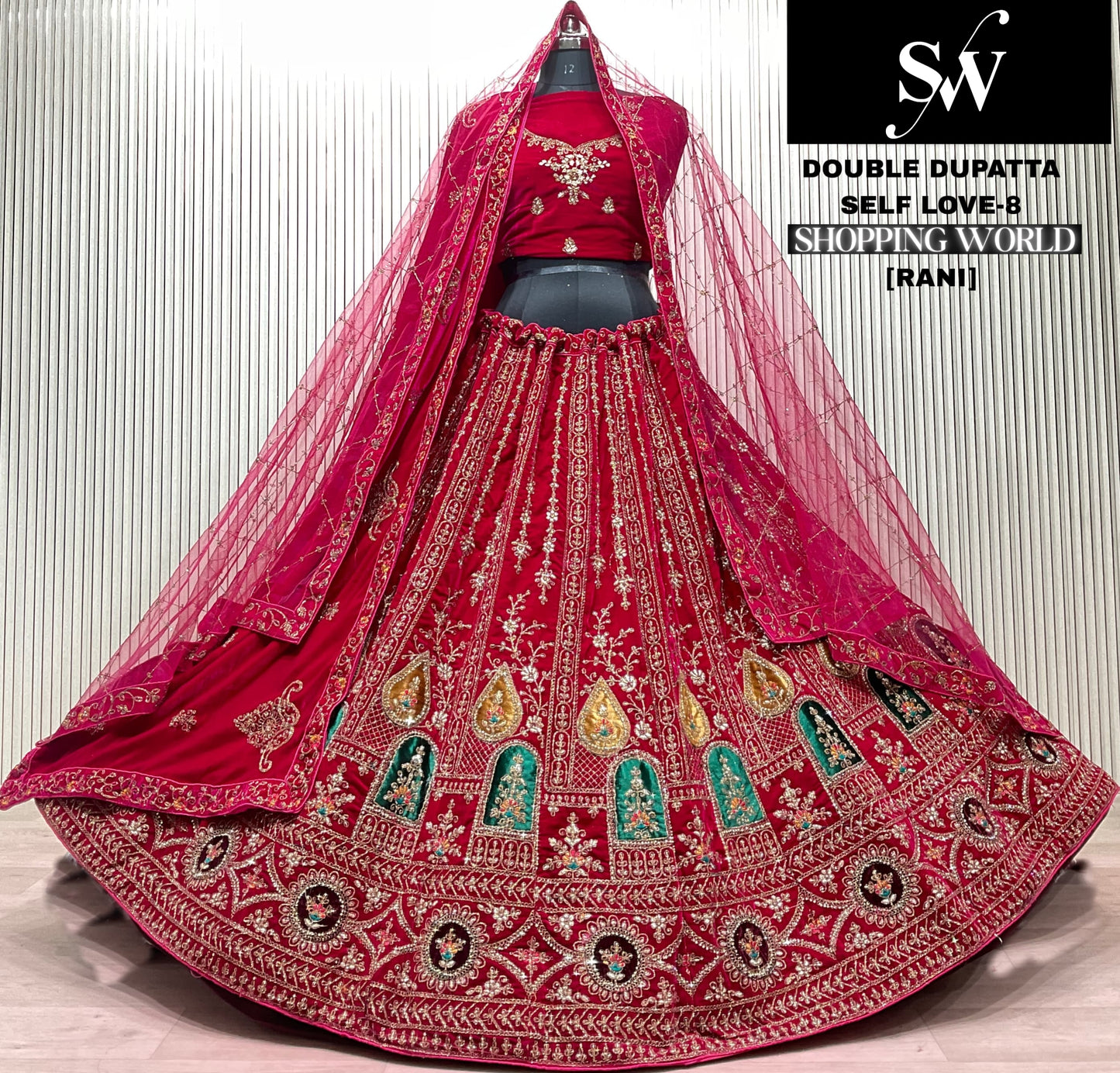 Rani pink Double Dupatta Bridal Lehenga