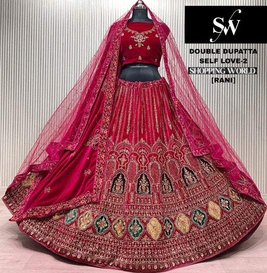 Light Maroon Double Dupatta Bridal Lehenga