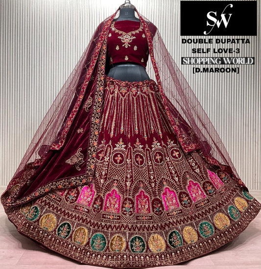 Rani pink Double Dupatta Bridal Lehenga