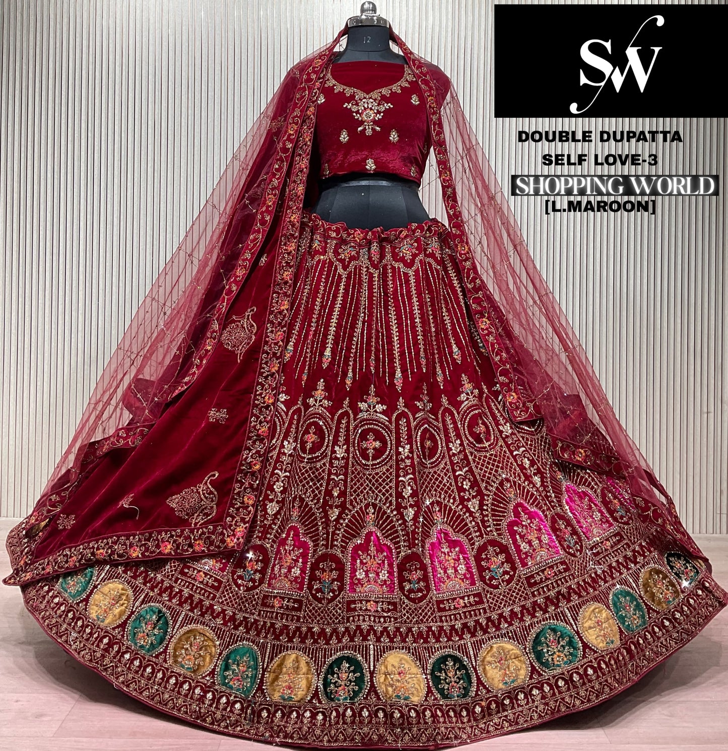 Rani pink Double Dupatta Bridal Lehenga