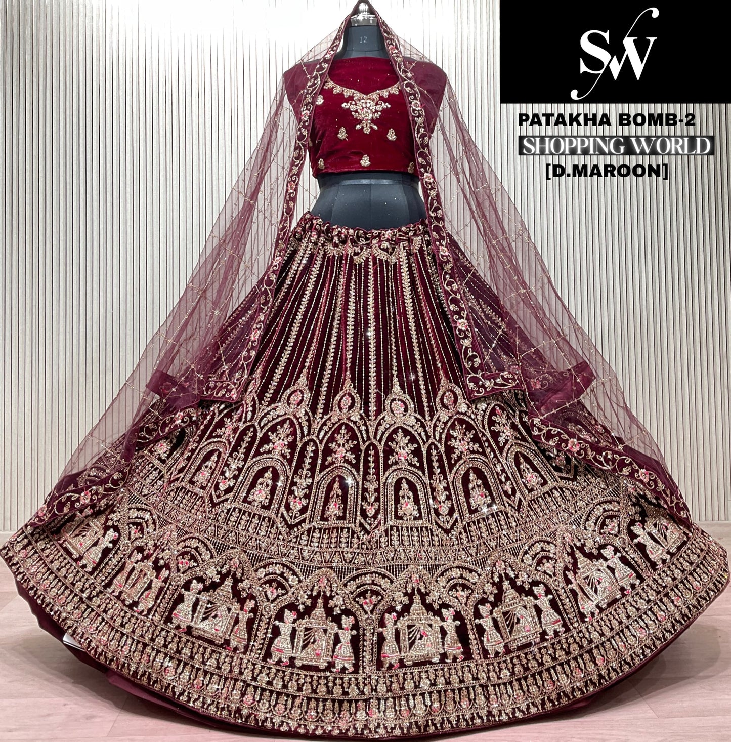 Dark Maroon Doli Barat Bridal Lehenga