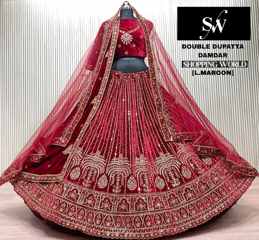 Dark Maroon Double Dupatta Bridal Lehenga