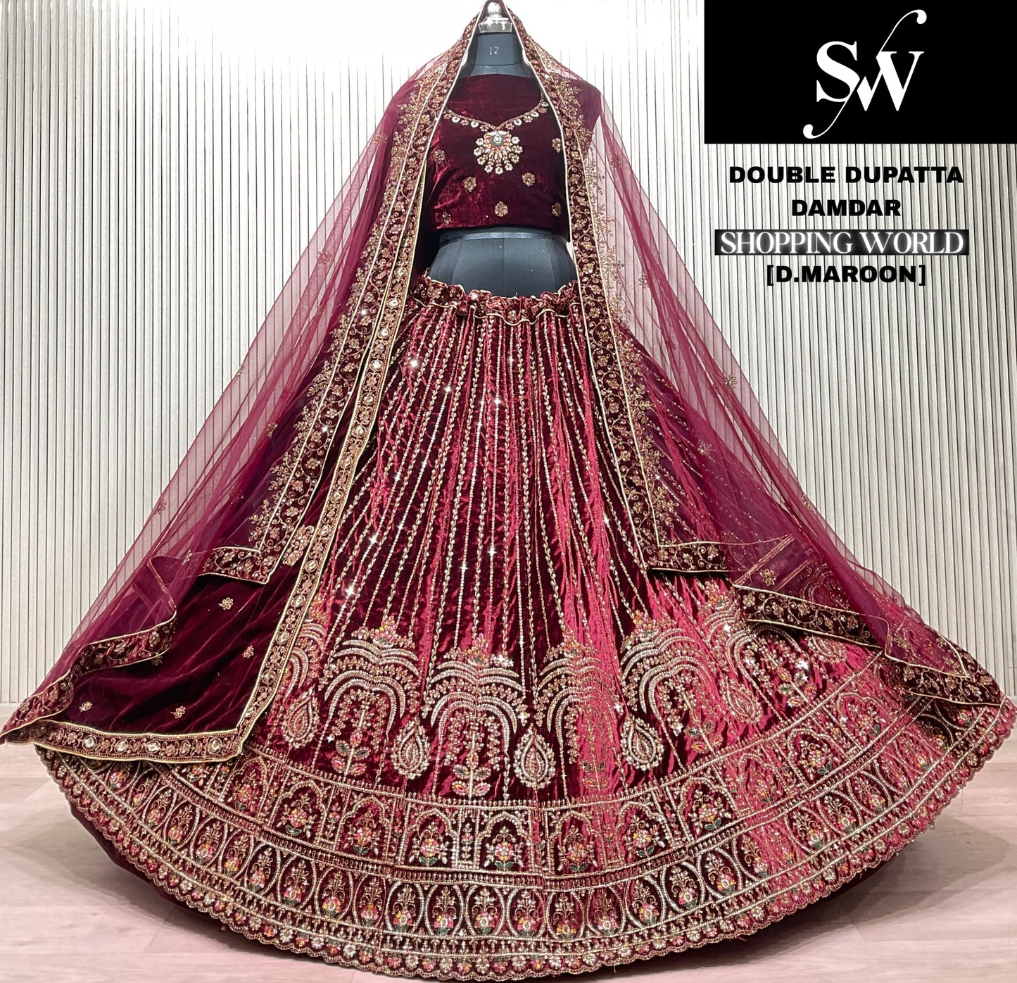 Light Maroon Double Dupatta Bridal Lehenga
