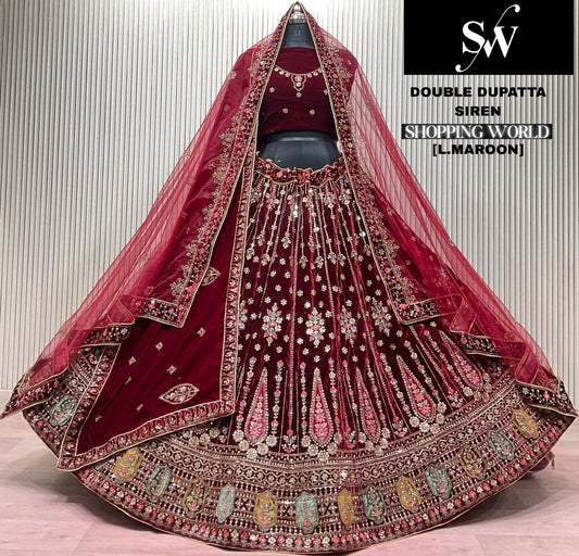 Dark Maroon Double Dupatta Bridal Lehenga