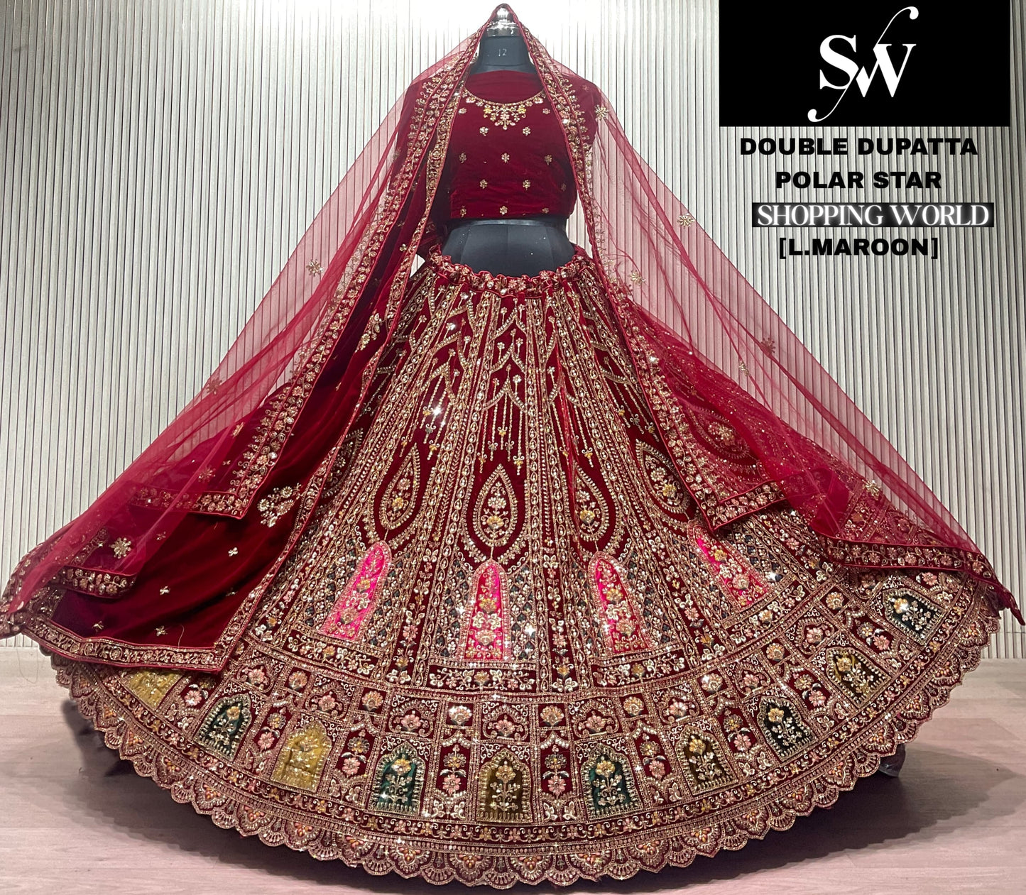 Rani pink Double Dupatta Bridal Lehenga