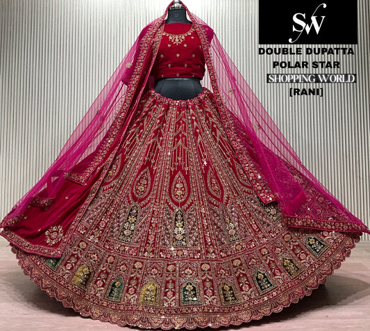 Light Maroon Double Dupatta Bridal Lehenga