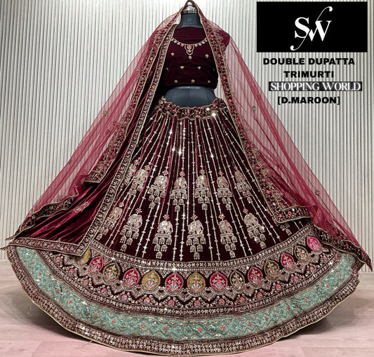 Light Maroon Double Dupatta Bridal Lehenga