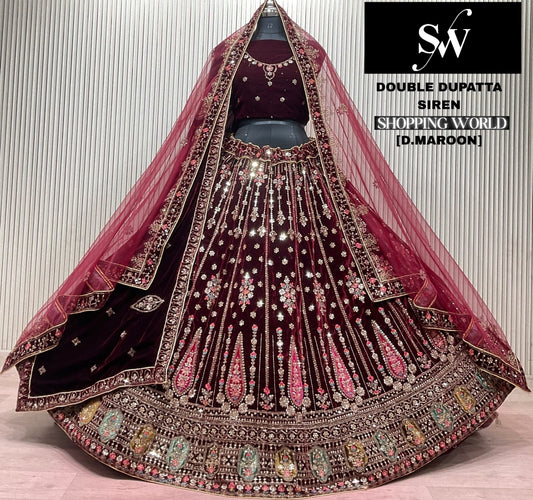 Light Maroon Double Dupatta Bridal Lehenga