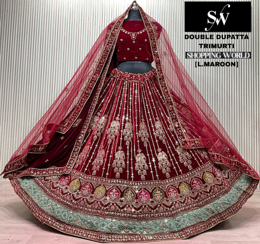 Dark Maroon Double Dupatta Bridal Lehenga