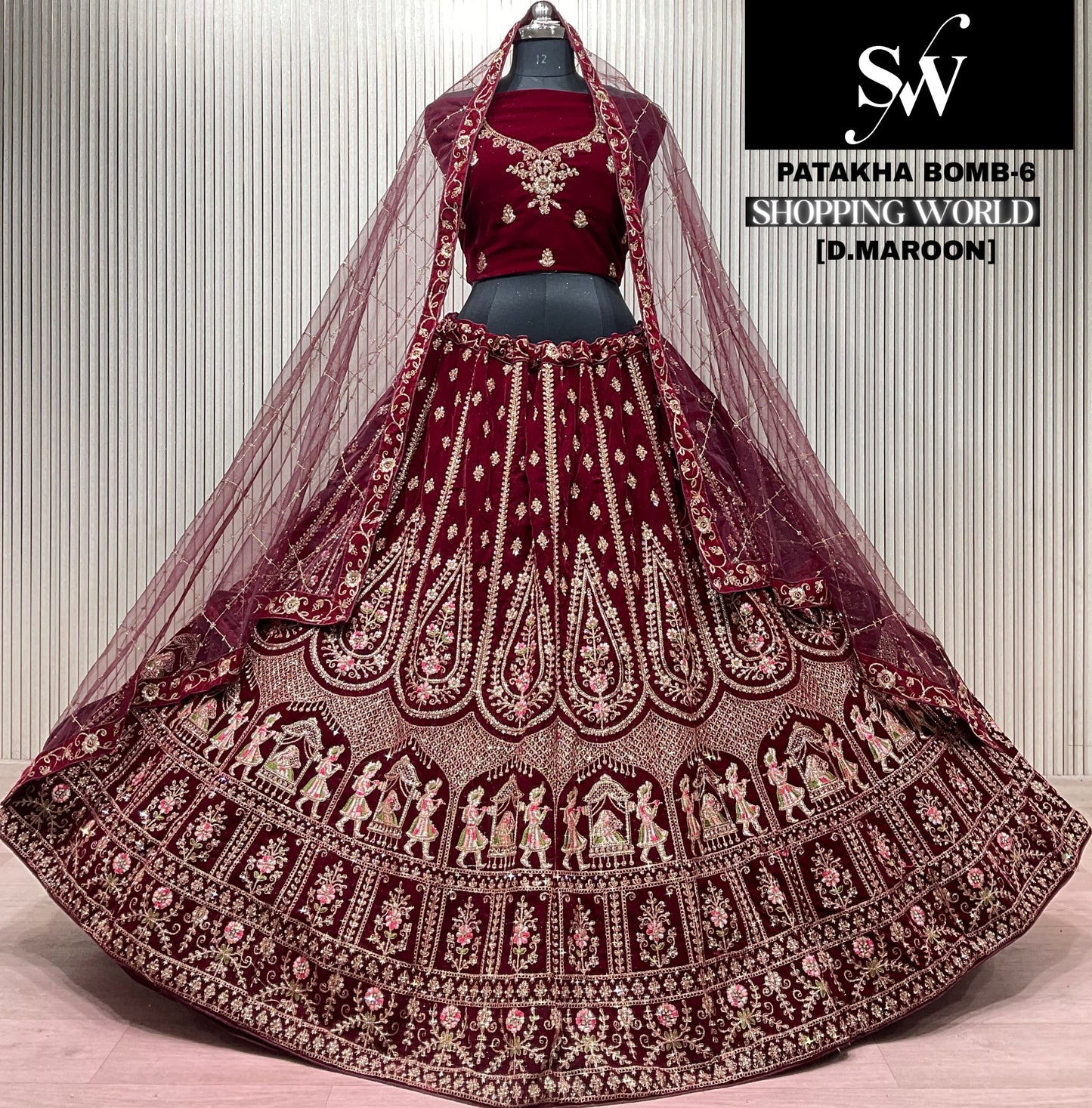 Dark Maroon Doli Barat Bridal Lehenga