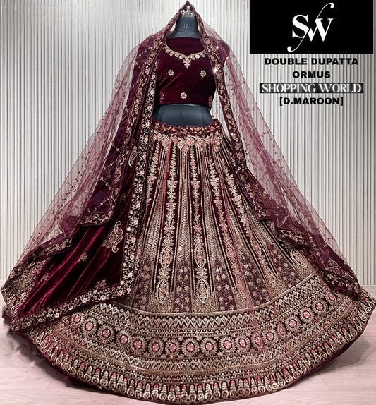 Light Maroon Double Dupatta Bridal Lehenga