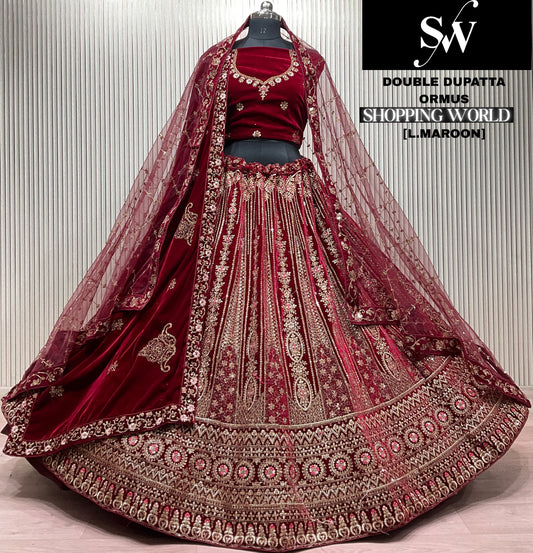 Dark Maroon Double Dupatta Bridal Lehenga
