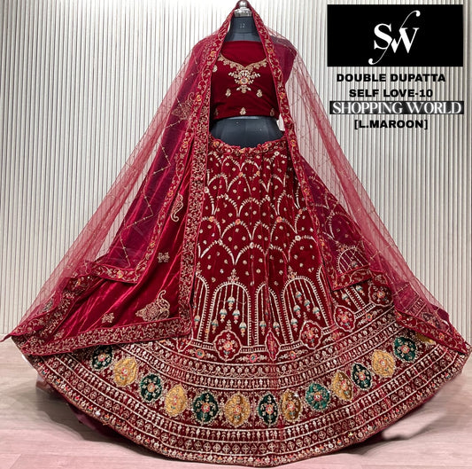 Dark Maroon Double Dupatta Bridal Lehenga
