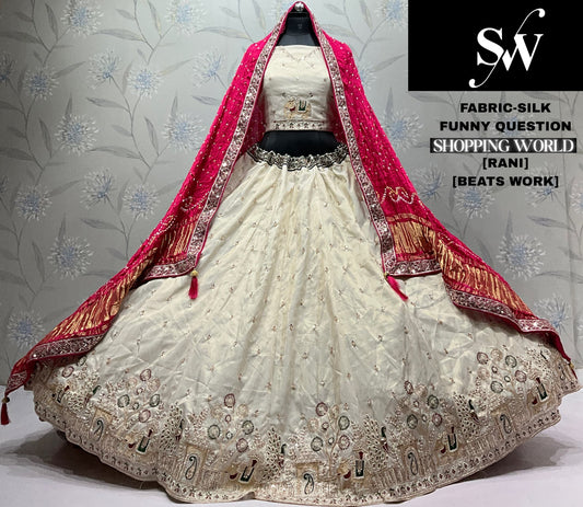 Maroon white Silk Lehenga