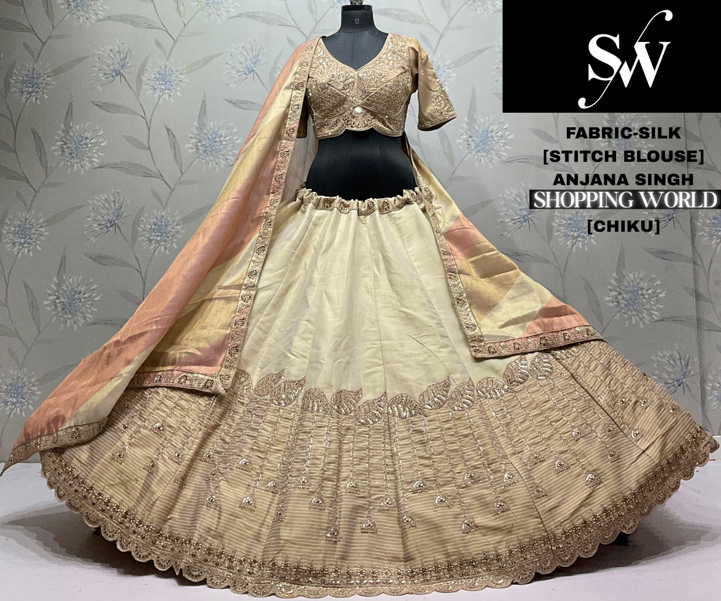 Grey Silk Crop Top Lehenga