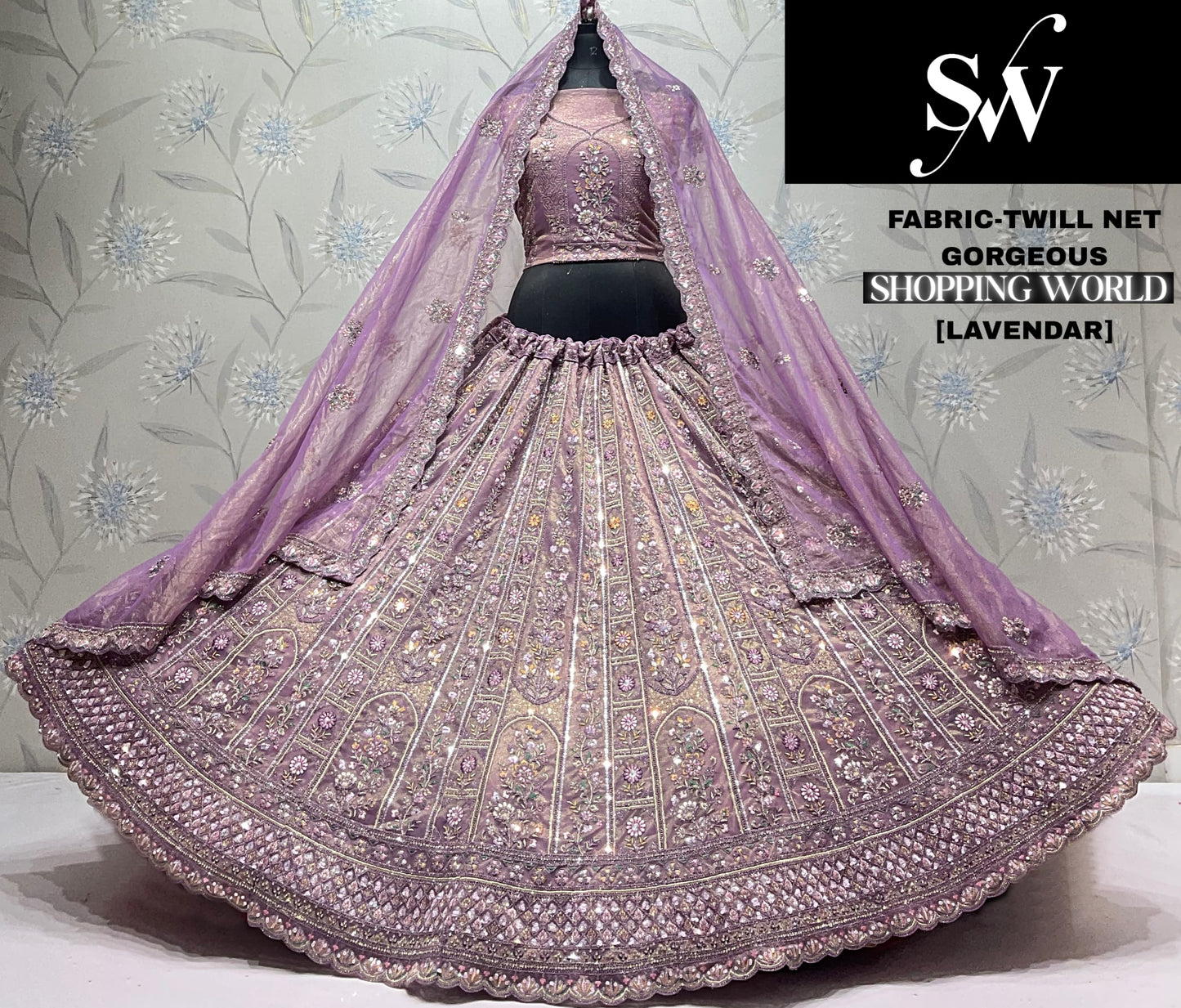 White Twill Net Lehenga