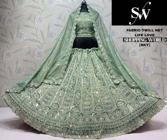 White Twill Net Lehenga