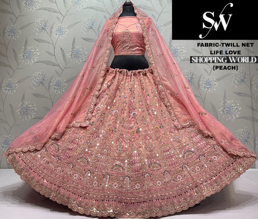 Sky Green Twill Net Lehenga