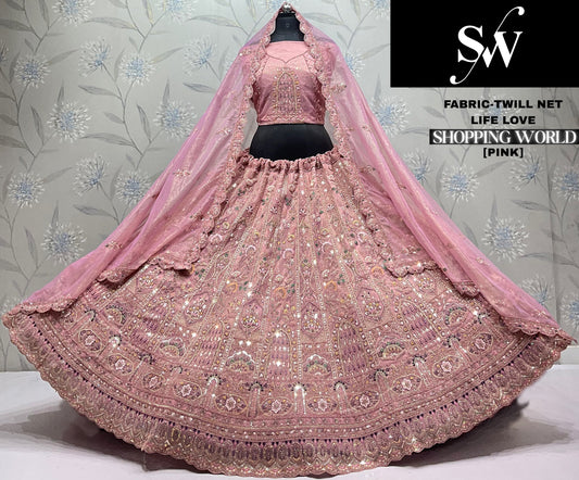 Peach Twill Net Lehenga