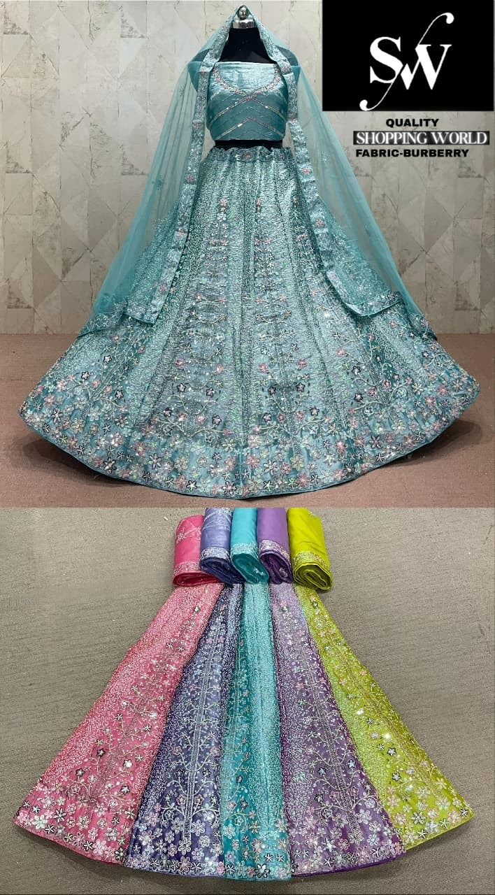 Sky Blue Pink Lavender Yellow Purple Lehenga