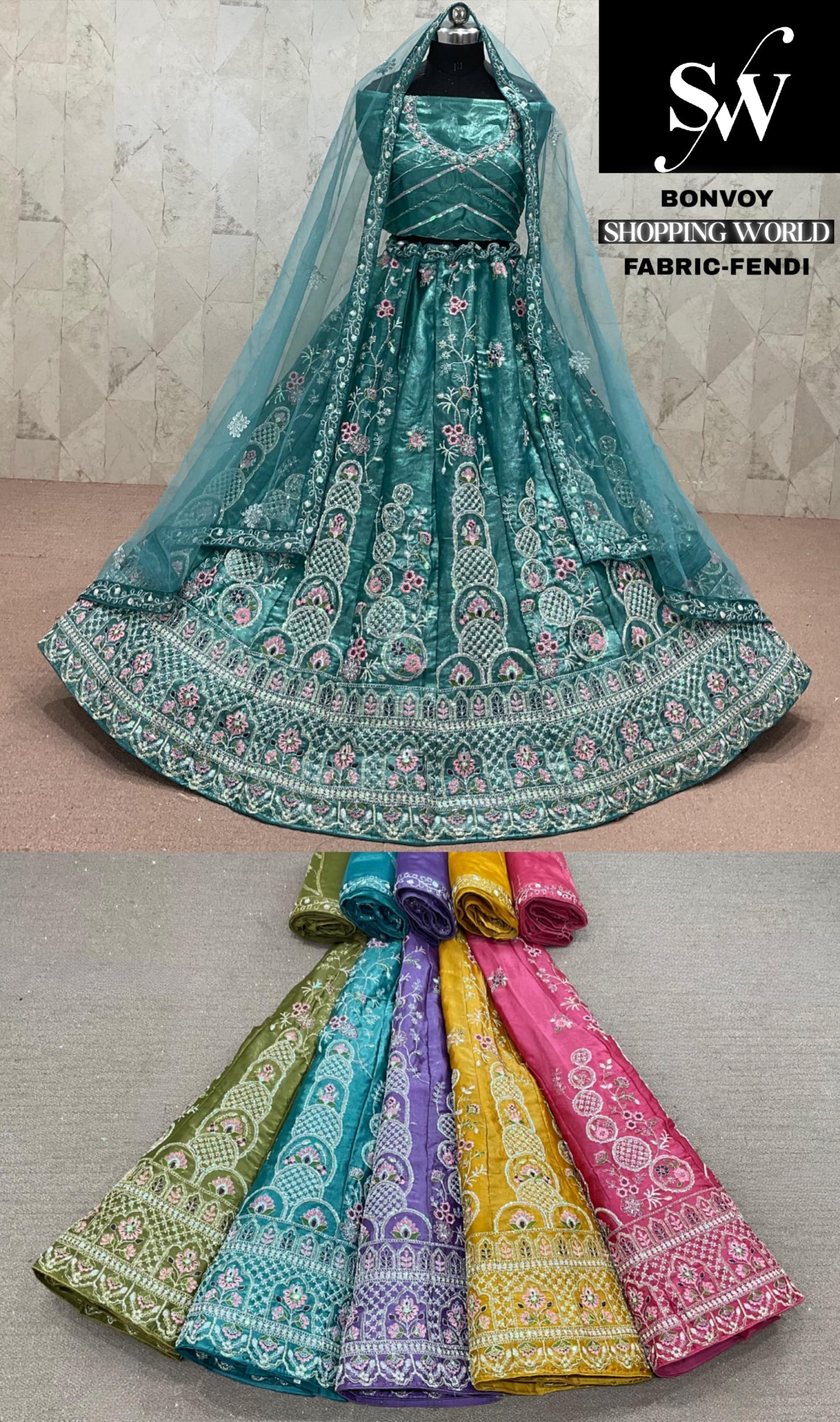 Green Purple Blue Yellow Hot pink Fendi Lehenga