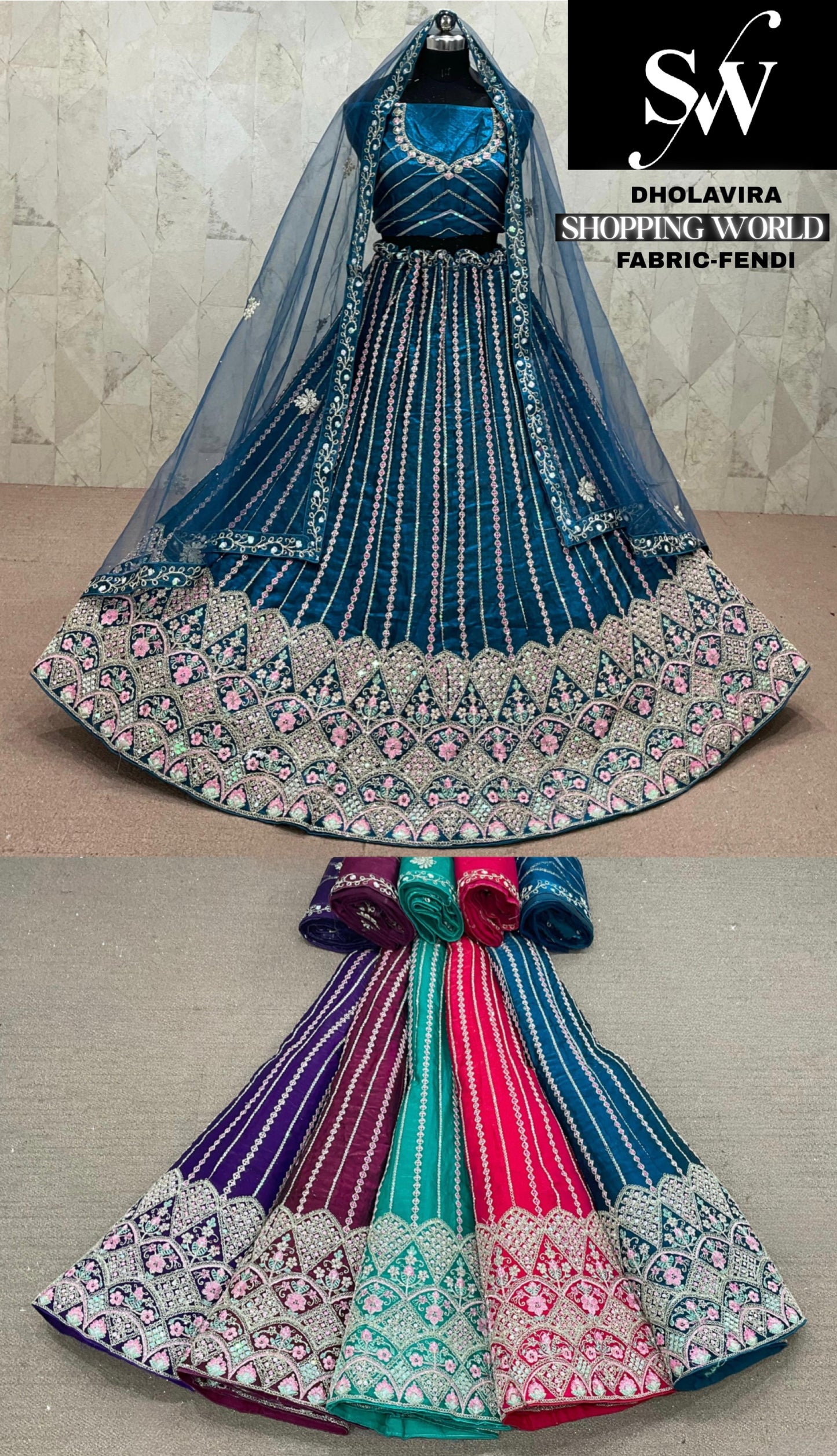Blue Purple Green Hot Pink Fendi Lehenga