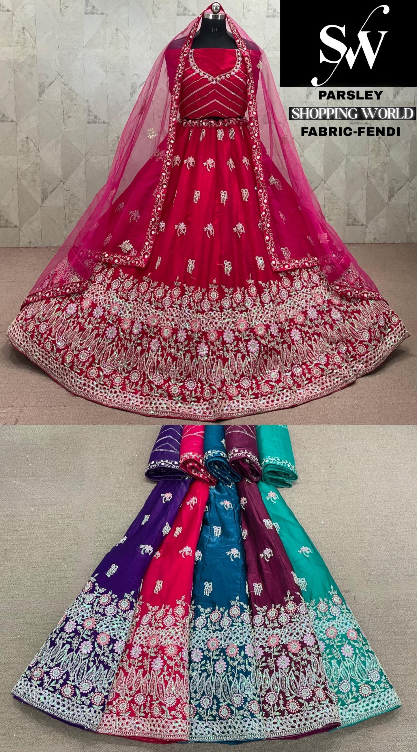 Hot Pink Purple Green Blue Fendi Lehenga