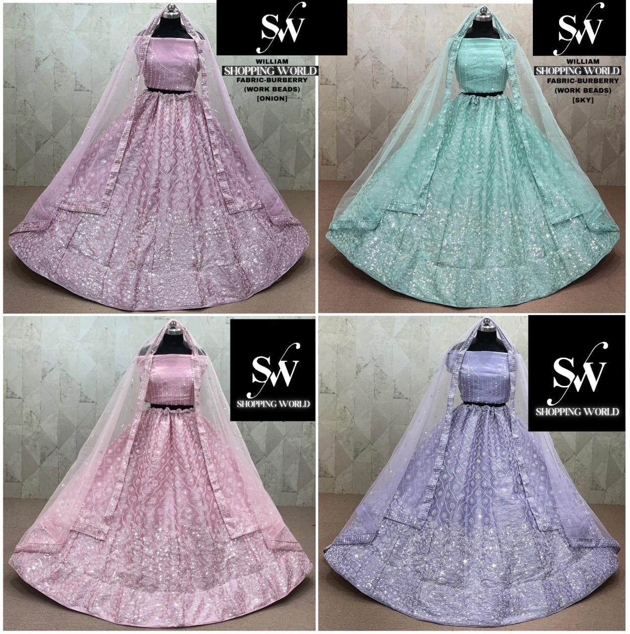 Onion pink Sky Blue Pink Lavender Burberry Lehenga
