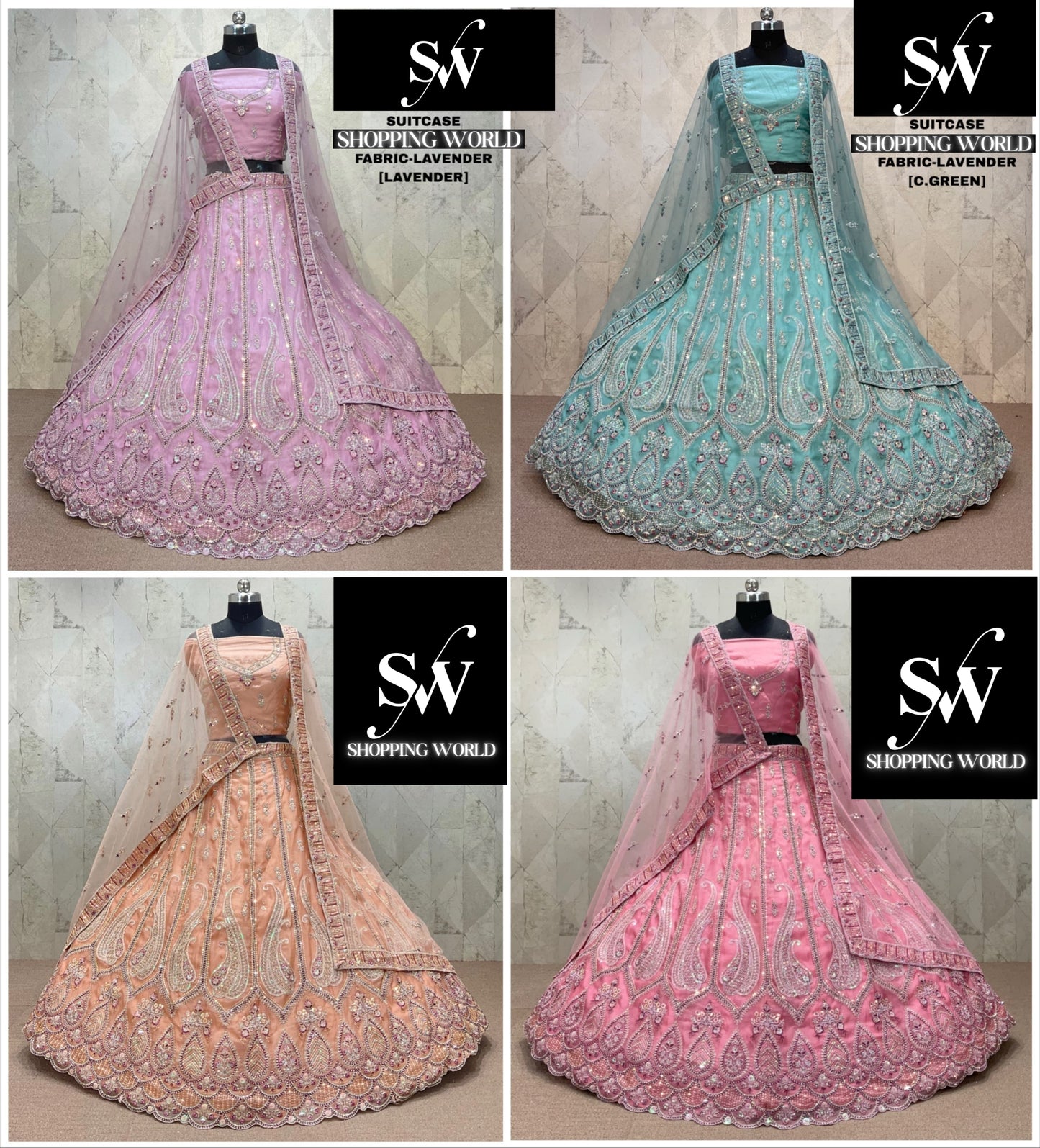 लैवेंडर समुद्री हरा पीच गुलाबी लैवेंडर लहंगा