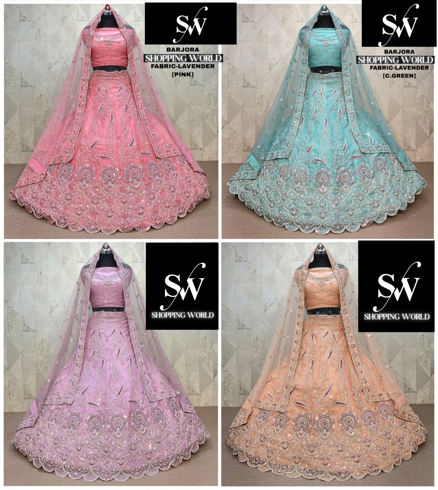 Pink Green Baby pink Peach Lavender Lehenga