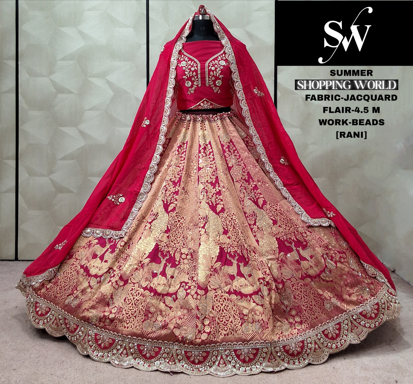 Rust Orange Jacquard Lehenga