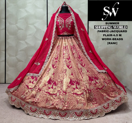 Rani pink Jacquard Lehenga